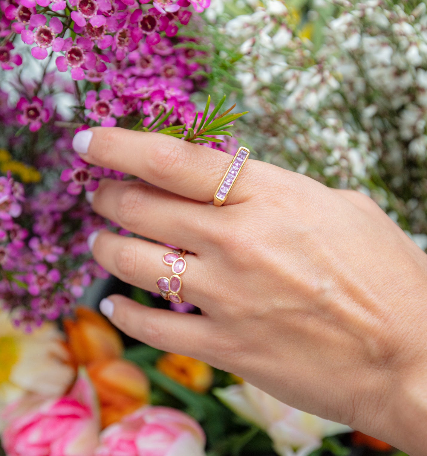 Pink Sapphire Unity Bar Ring