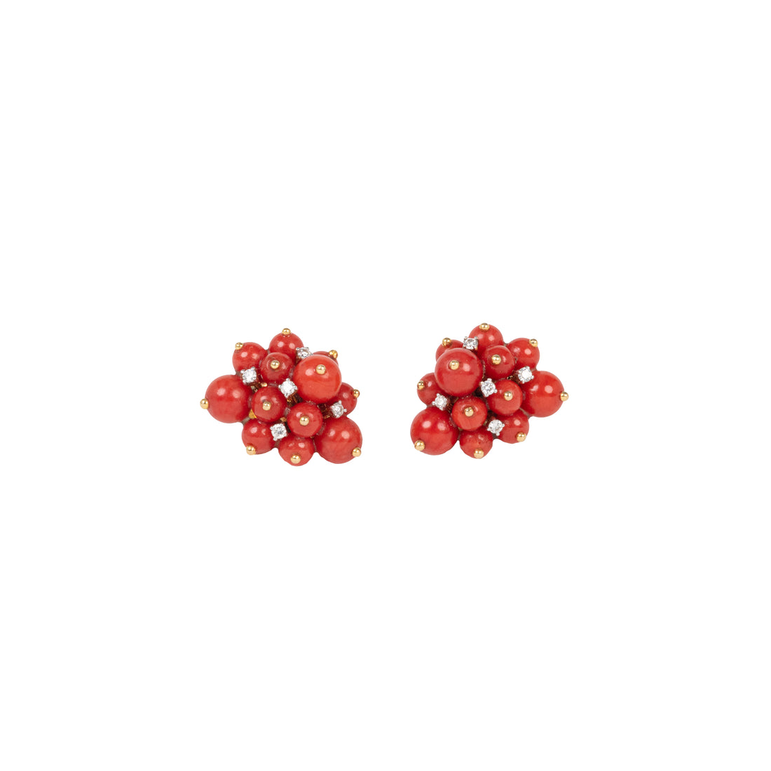 Coral Burst Earrings with Diamonds