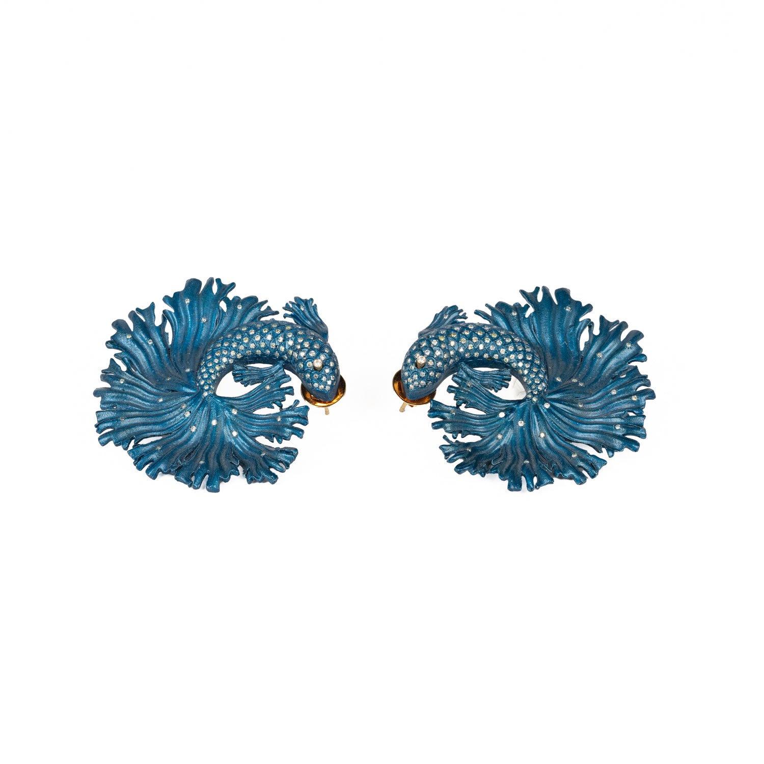 Large Blue Fish Earrings with Daimonds