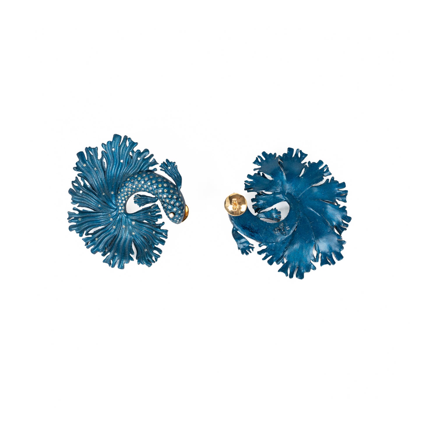 Large Blue Fish Earrings with Daimonds