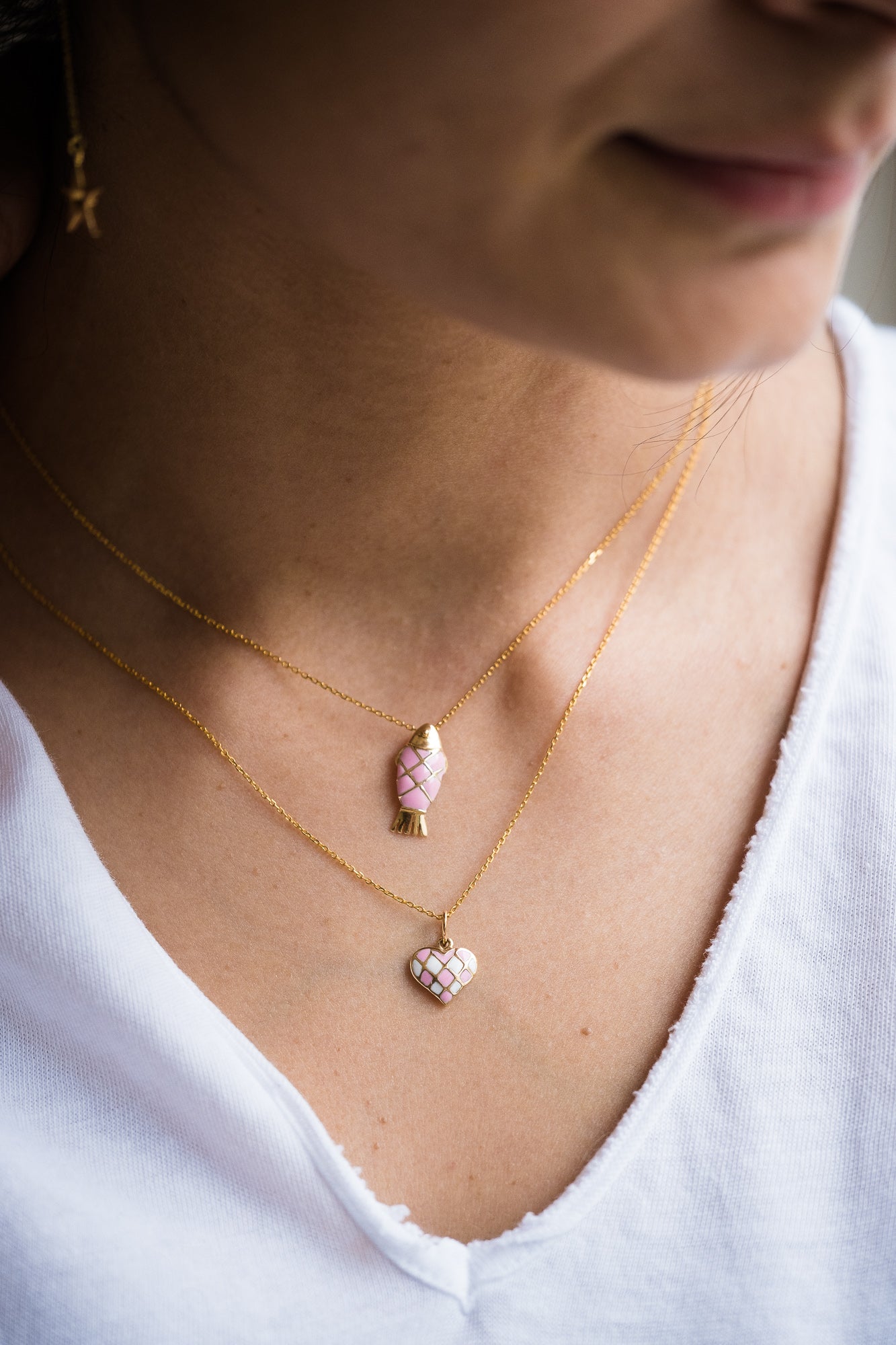 Enamel Harlequin Heart Charm Necklace