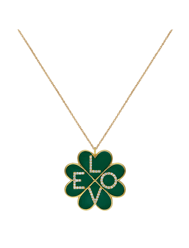 Green Clover Love Necklace in Gold