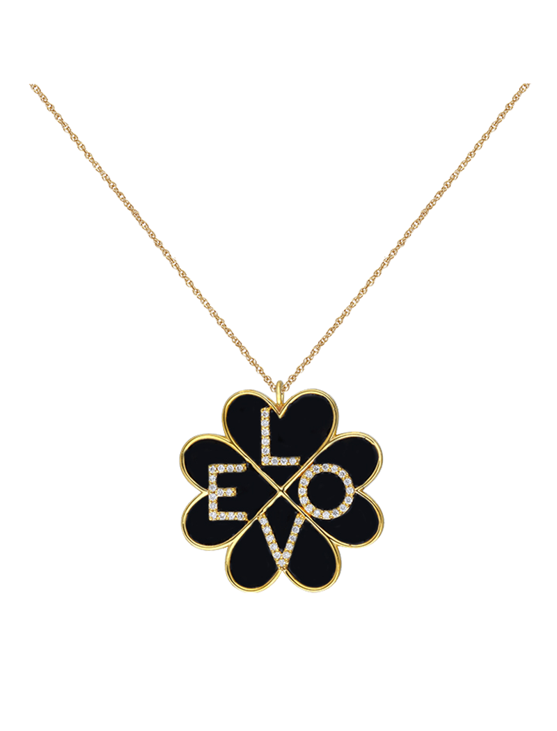 Black Clover Enamel Love Necklace in Gold